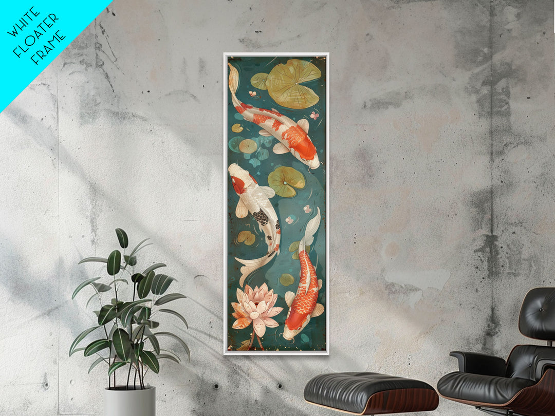 Graceful Koi Fish Swimming Among Lotus Flowers For Zen-Inspired Wall Art Japanese Style Framed Canvas Print