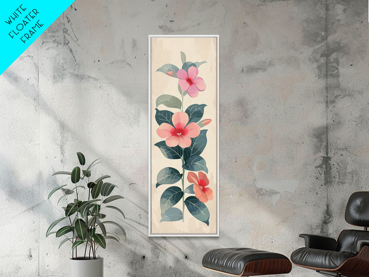 Floral Bouquet With Pink And Red Flowers - Skinny Art Tall Art Framed Canvas Print Japanese Style Art Ukiyo-e Art