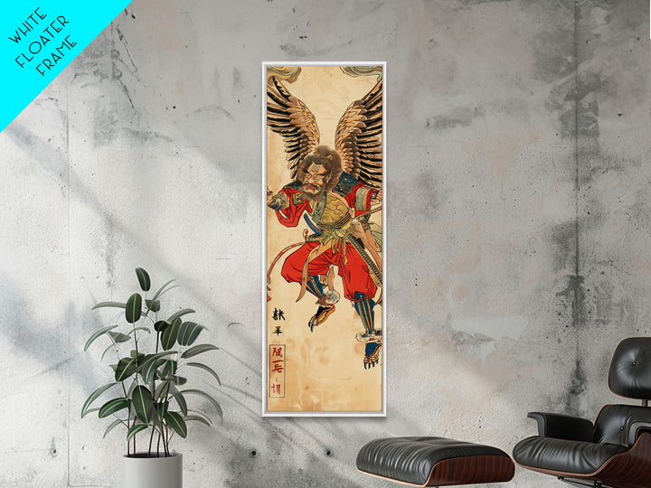 Samurai Warrior With Eagle Wings - Skinny Art Tall Art Framed Canvas Print Japanese Style Art Ukiyo-e Art