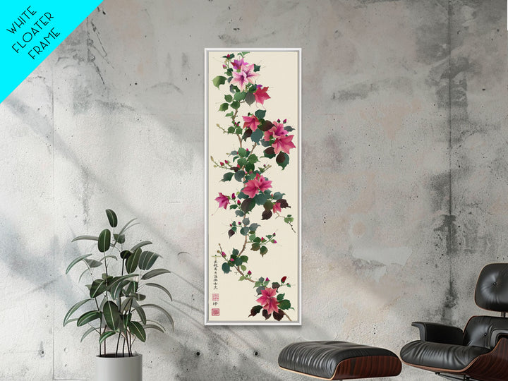 Pink Hibiscus Flowers On Branch Skinny Art Wood Block Print Japanese Style Art Framed Canvas Print Tall Art Ukiyo-e Art