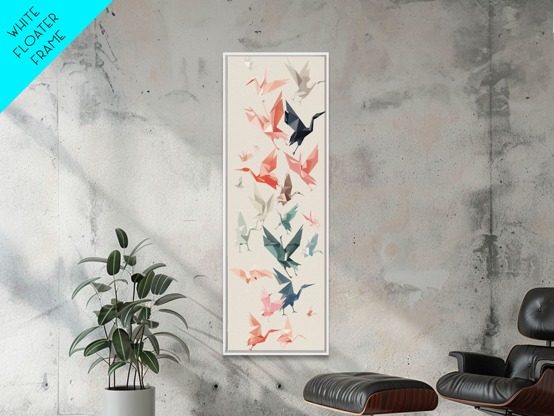 Origami Crane Birds Skinny Art Tall Art Japanese Ukiyo-e Inspired Framed Canvas Print Perfect for Modern Minimalist Spaces