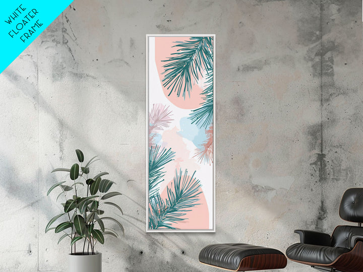 Elegant Pine Branches on Soft Pastel Background - Skinny Art, Japanese Wall Decor, Framed Canvas Print, Ukiyo-e Style