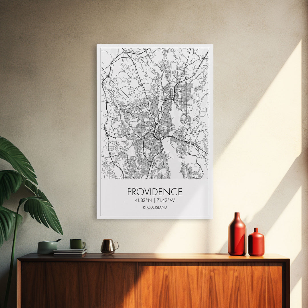 Providence Street Map, Rhode Island Map, City Map Art, Minimalist Art, Wall Art, Canvas Print, Bedroom Wall Décor, Gift For Couples,