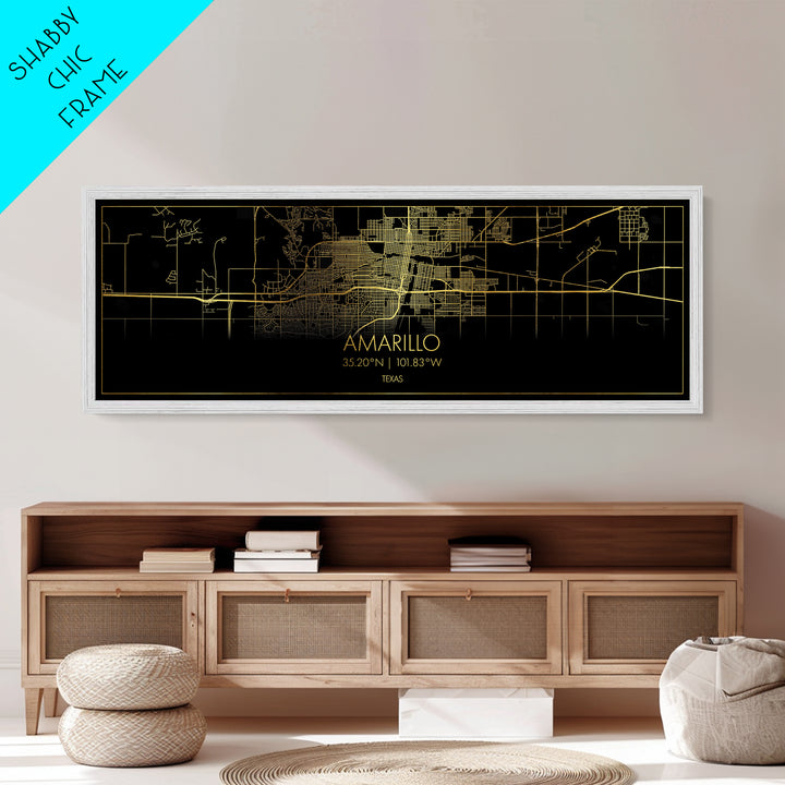 Amarillo Texas City street map, Panoramic art, black and gold, Metallic Gold Print, Metal Art, real wood frames, Modern Wall Art, Map Art