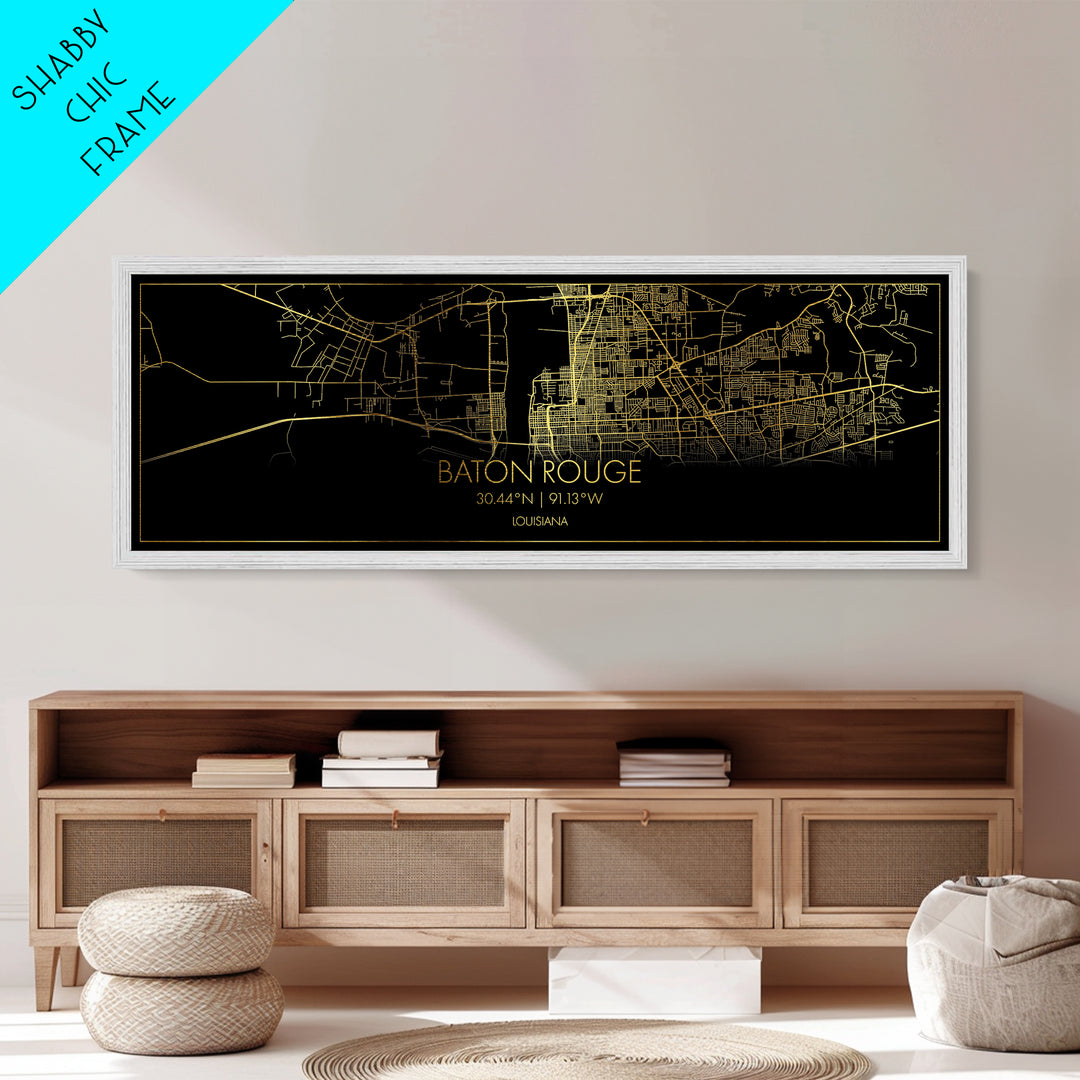 Baton Rouge Louisiana City Poster, Panoramic street map, black and gold, Metallic Gold Art, Metal Art, wood framed map, Minimalist Wall Art