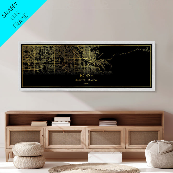 Boise Idaho Poster, Panoramic street map, black and gold, Metallic Gold Art, Metal Art, wood framed map, Minimalist Wall Art, Map Poster