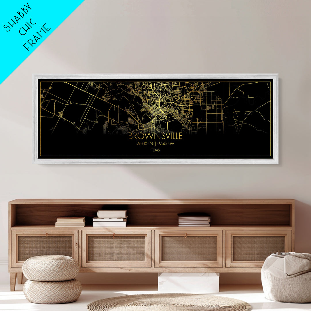 Brownsville Texas Poster, Panoramic street map, black and gold, Metallic Gold Art, Metal Art, wood framed map, Best Friend Gifts