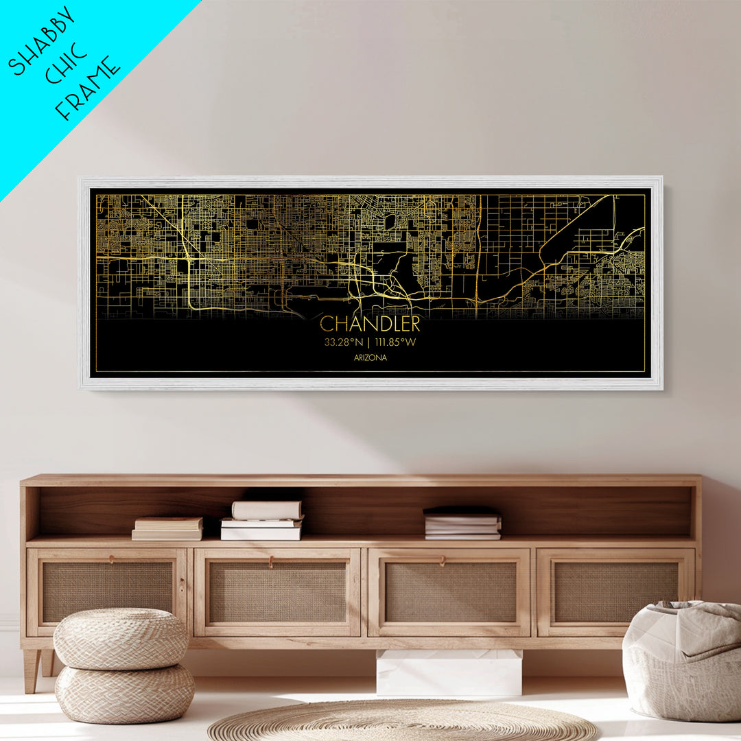Chandler Arizona City Poster, Panoramic street map, black and gold, Metallic Gold Art, Metal Art, wood framed map, Best Friend Gifts