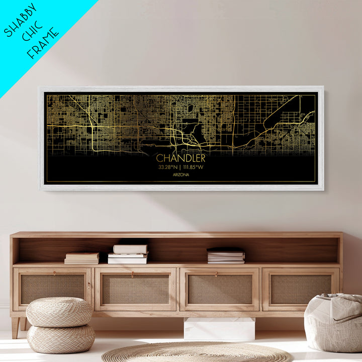 Chandler Arizona City Poster, Panoramic street map, black and gold, Metallic Gold Art, Metal Art, wood framed map, Best Friend Gifts