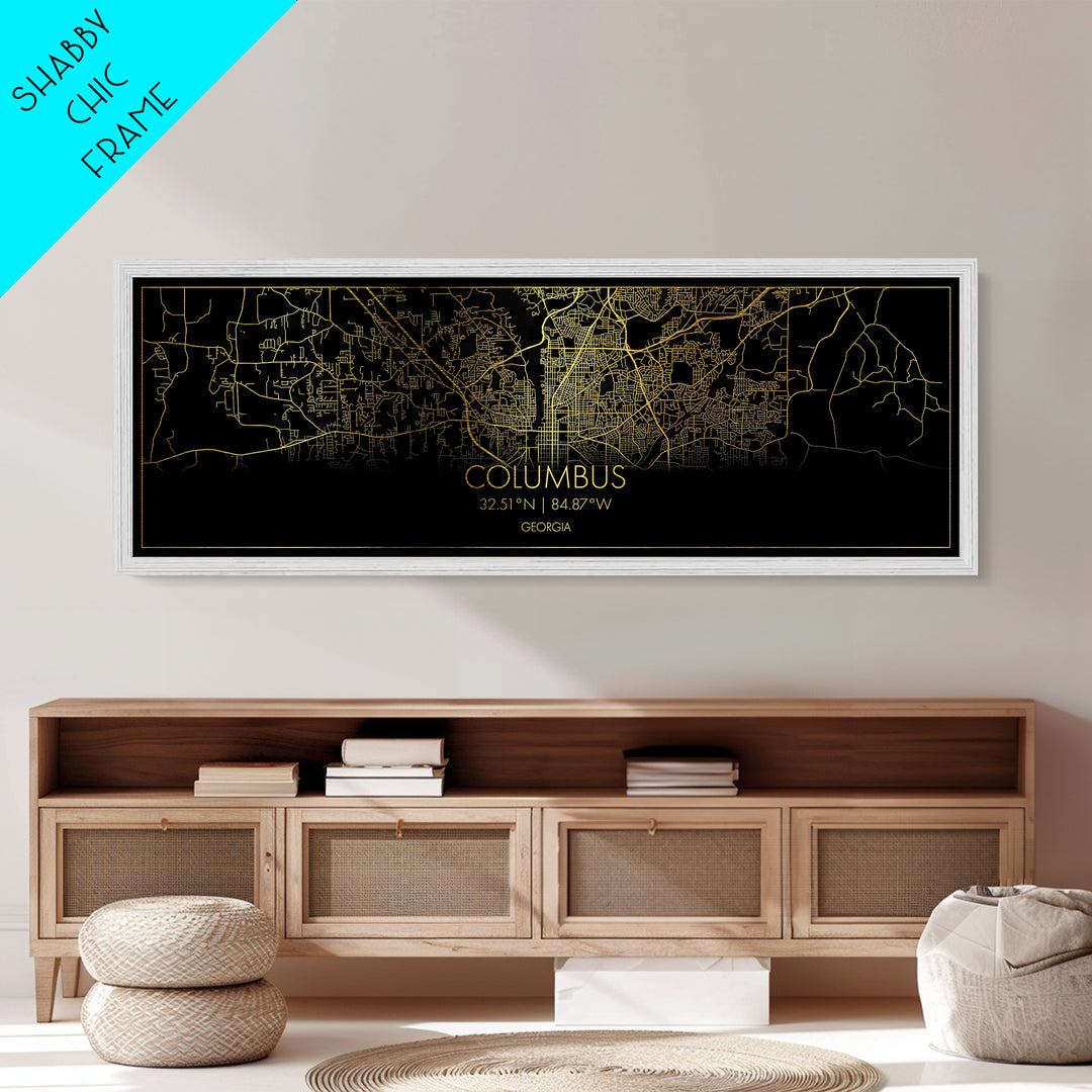 Columbus Georgia Poster, Panoramic street map, black and gold, Metallic Gold Art, Metal Art, wood framed map, Modern Wall Art, Closing Gift