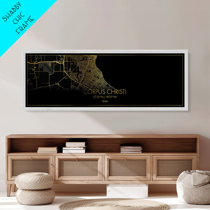 Corpus Christi Texas City street map, Panoramic art, black and gold, Metallic Gold Print, Metal Art, real wood frames, Best Friend Gifts