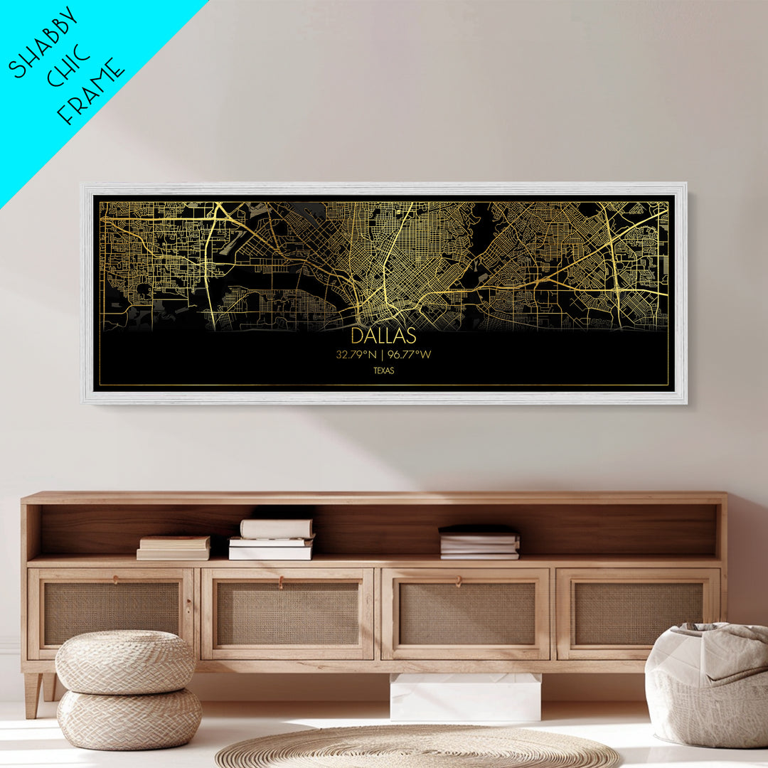 Dallas Texas City Poster, Panoramic street map, black and gold, Metallic Gold Art, Metal Art, wood framed map, City Map Print Poster