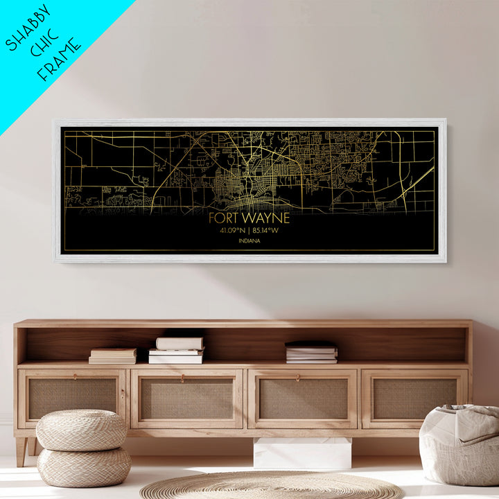 Fort Wayne Indiana City Poster, Panoramic street map, black and gold, Metallic Gold Art, Metal Art, wood framed map, Office Décor