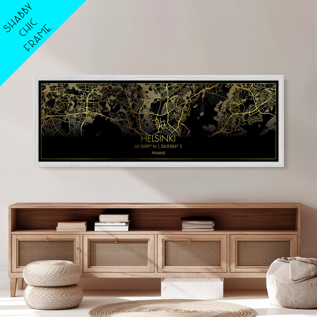 Helsinki Finland City Poster, Panoramic street map, black and gold, Metallic Gold Art, Metal Art, wood framed map, Housewarming Gift
