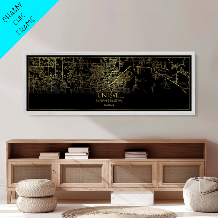 Huntsville Alabama City Poster, Panoramic street map, black and gold, Metallic Gold Art, Metal Art, wood framed map, Best Friend Gifts