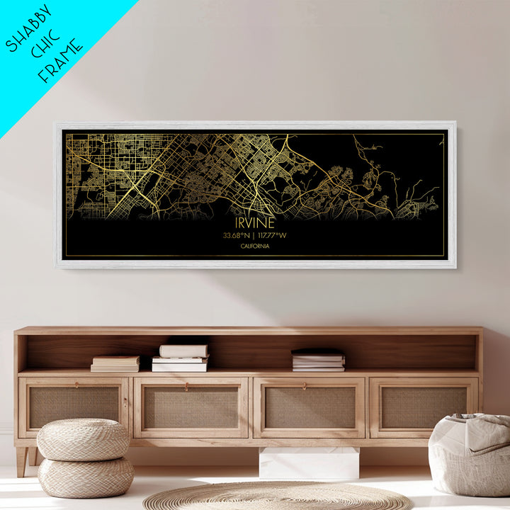 Irvine California Poster, Panoramic street map, black and gold, Metallic Gold Art, Metal Art, wood framed map, Wall Art, Housewarming Gift