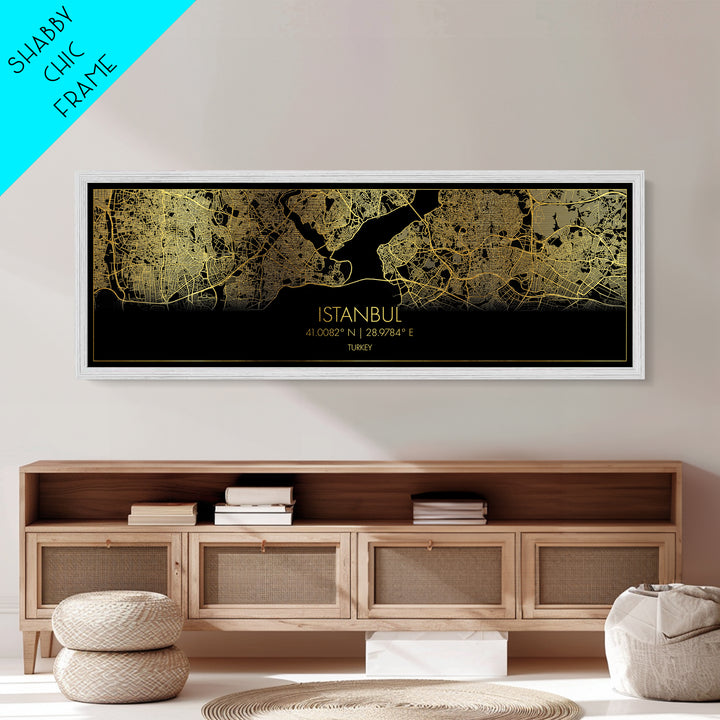 Istanbul Turkey map, Panoramic art, black and gold, Metallic Gold Print, Metal Art, real wood frames, Street Map Art, Best Friend Gifts