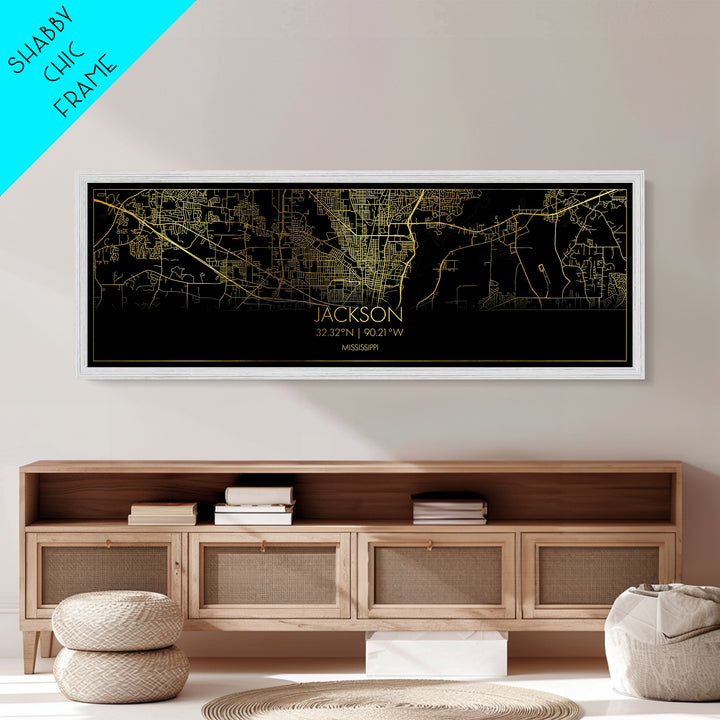 Jackson Mississippi City Poster, Panoramic street map, black and gold, Metallic Gold Art, Metal Art, wood framed map, Housewarming Gift