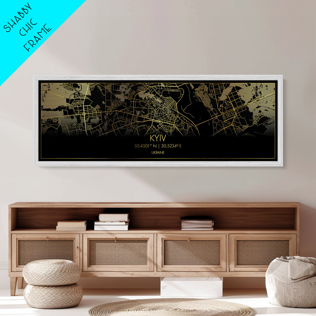 Kyiv Ukraine City Poster, Panoramic street map, black and gold, Metallic Gold Art, Metal Art, wood framed map, Wall Art, College Dorm Décor