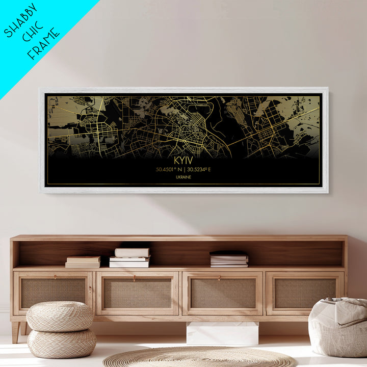 Kyiv Ukraine City Poster, Panoramic street map, black and gold, Metallic Gold Art, Metal Art, wood framed map, Wall Art, College Dorm Décor