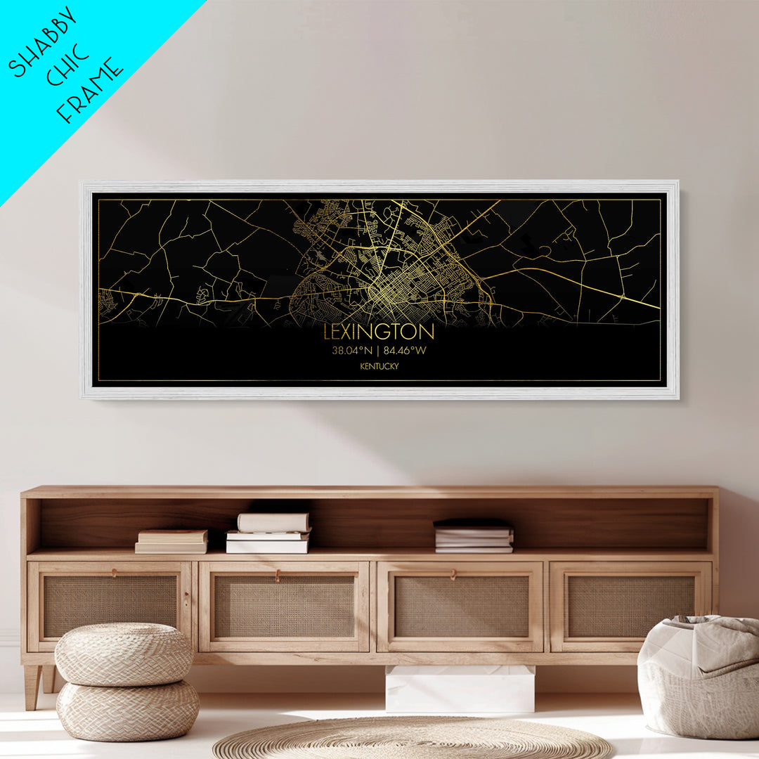 Lexington Kentucky City Poster, Panoramic street map, black and gold, Metallic Gold Art, Metal Art, wood framed map, Minimalist Wall Art