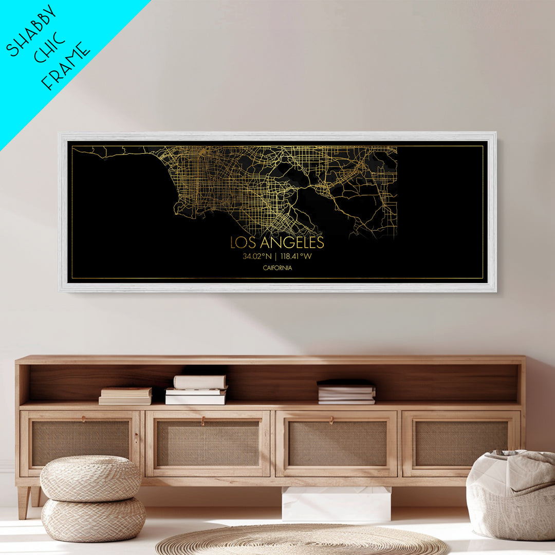 Los Angeles California map, Panoramic art, black and gold, Metallic Gold Print, Metal Art, real wood frames, Modern House Art, Street Map