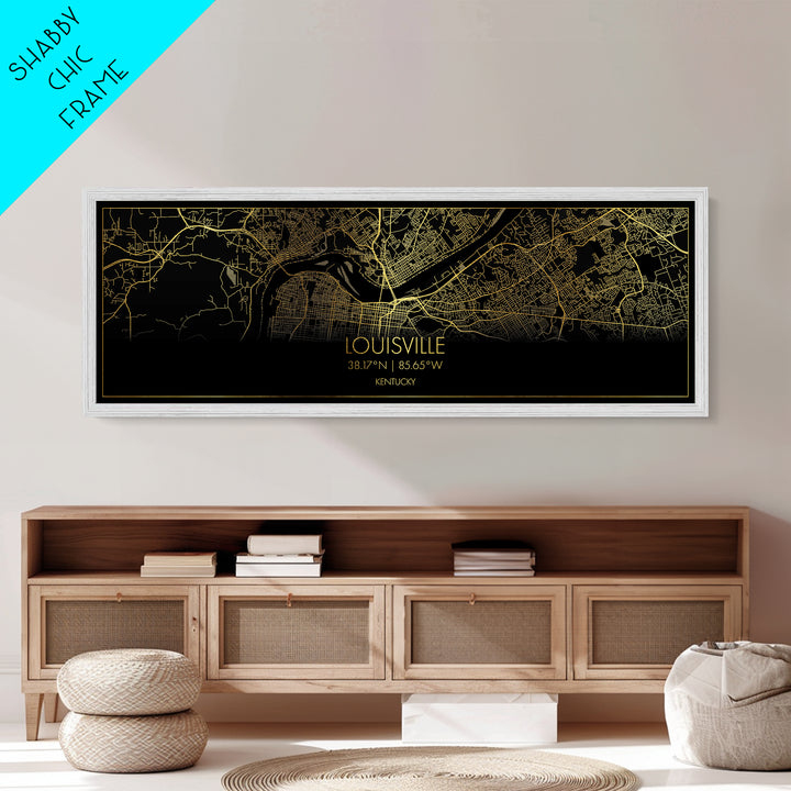 Louisville Kentucky City Poster, Panoramic street map, black and gold, Metallic Gold Art, Metal Art, wood framed map, Housewarming Gift