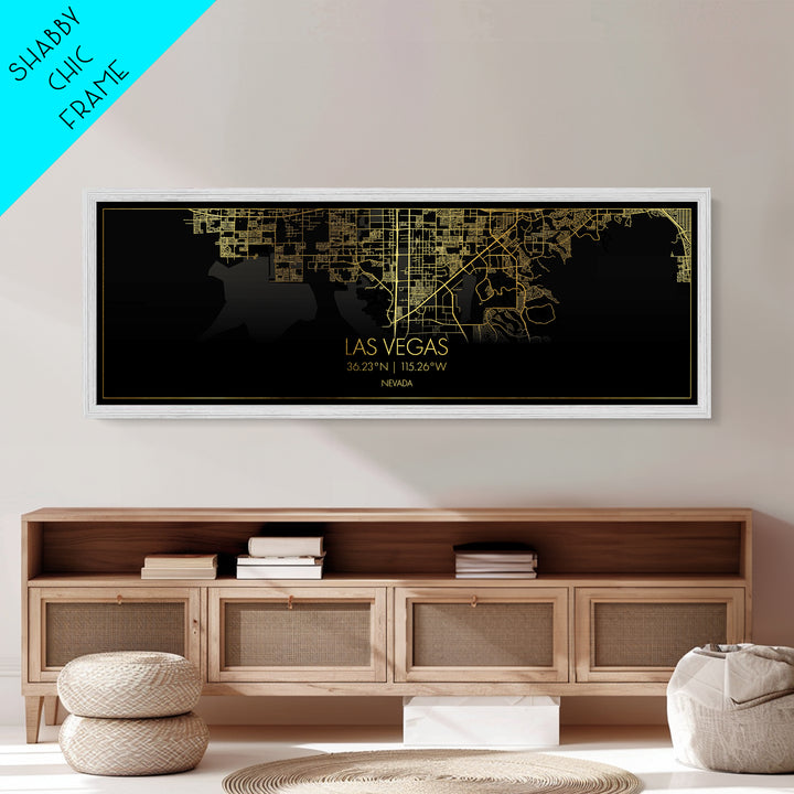 Las Vegas Nevada City street map, Panoramic art, black and gold, Metallic Gold Print, Metal Art, real wood frames, Street Map Art