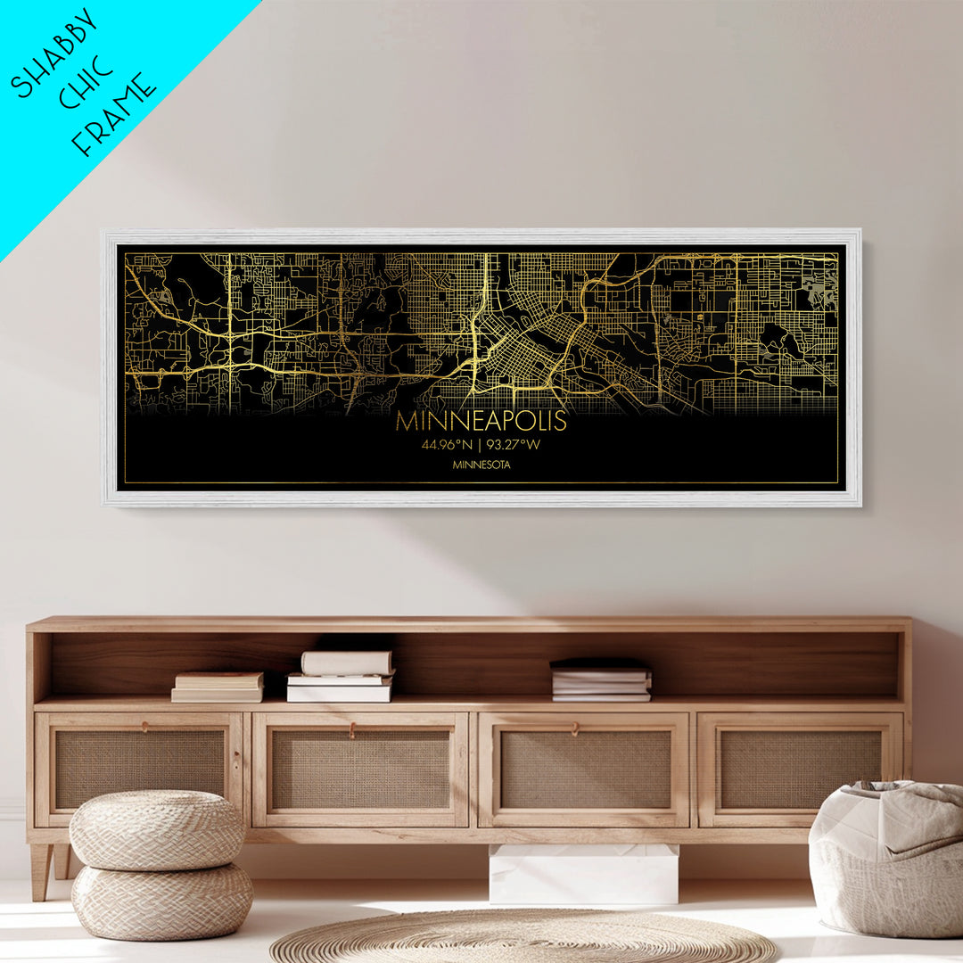 Minneapolis Minnesota City Poster, Panoramic street map, black and gold, Metallic Gold Art, Metal Art, wood framed map, Office Décor
