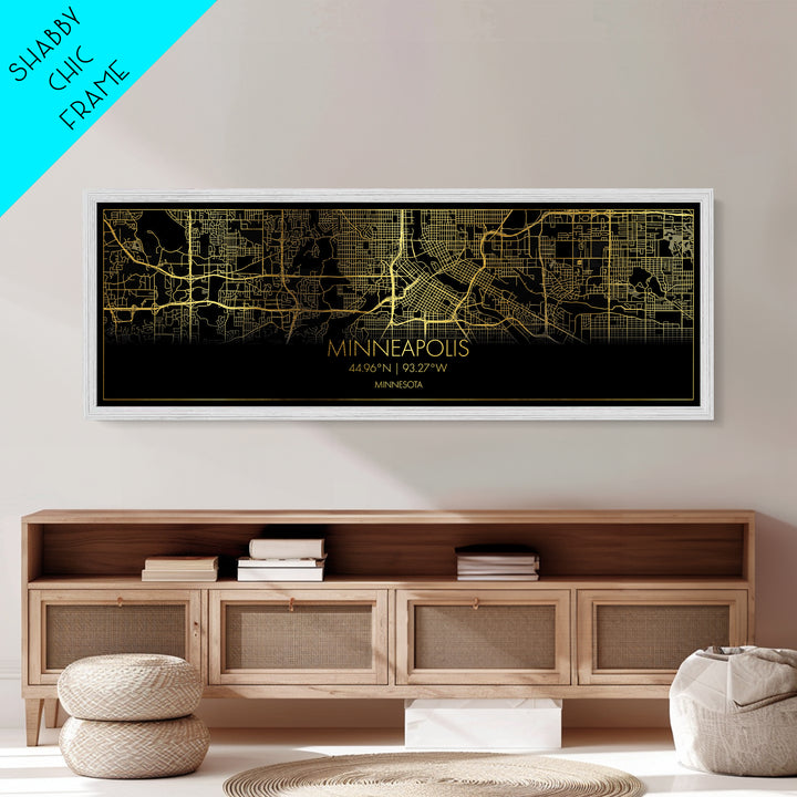 Minneapolis Minnesota City Poster, Panoramic street map, black and gold, Metallic Gold Art, Metal Art, wood framed map, Office Décor