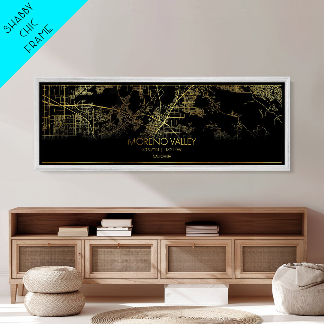 Moreno Valley California City Poster, Panoramic street map, black and gold, Metallic Gold Art, Metal Art, wood framed map, Modern Wall Art