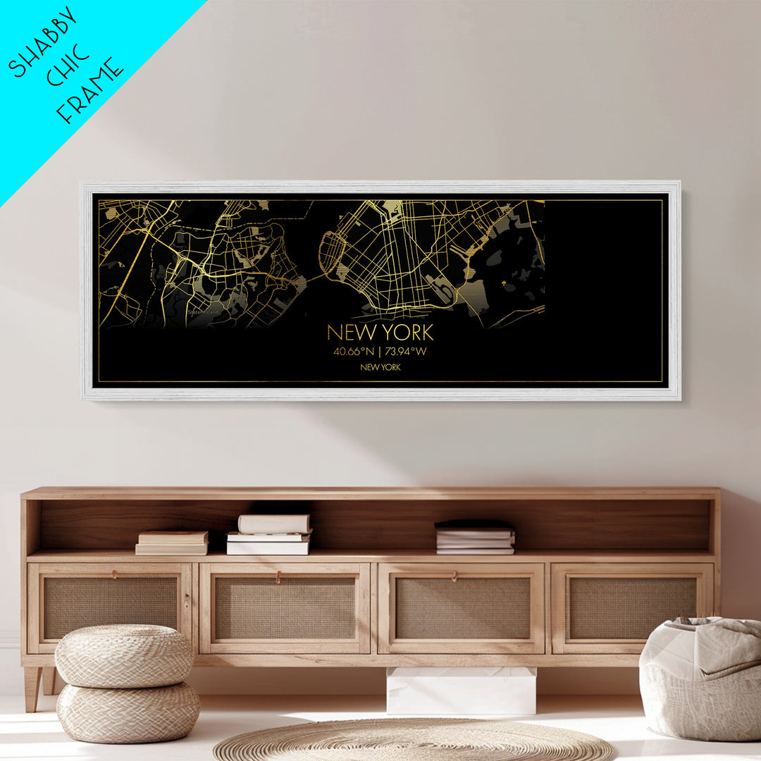 New York New York City street map, Panoramic art, black and gold, Metallic Gold Print, Metal Art, real wood frames, Office Decor, Wall Art
