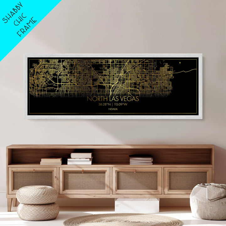 North Las Vegas Nevada City street map, Panoramic art, black and gold, Metallic Gold Print, Metal Art, real wood frames, Best Friend Gifts