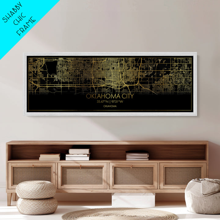 Oklahoma City Oklahoma City Poster, Panoramic street map, black and gold, Metallic Gold Art, Metal Art, wood framed map, Street Map Art