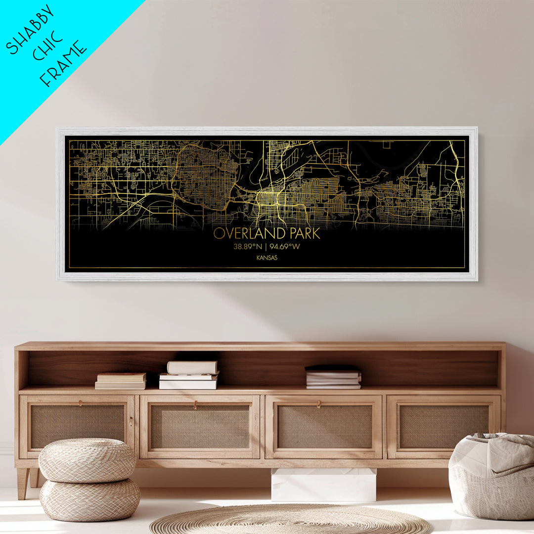 Overland Park Kansas City street map, Panoramic art, black and gold, Metallic Gold Print, Metal Art, real wood frames, Minimalist Wall Art