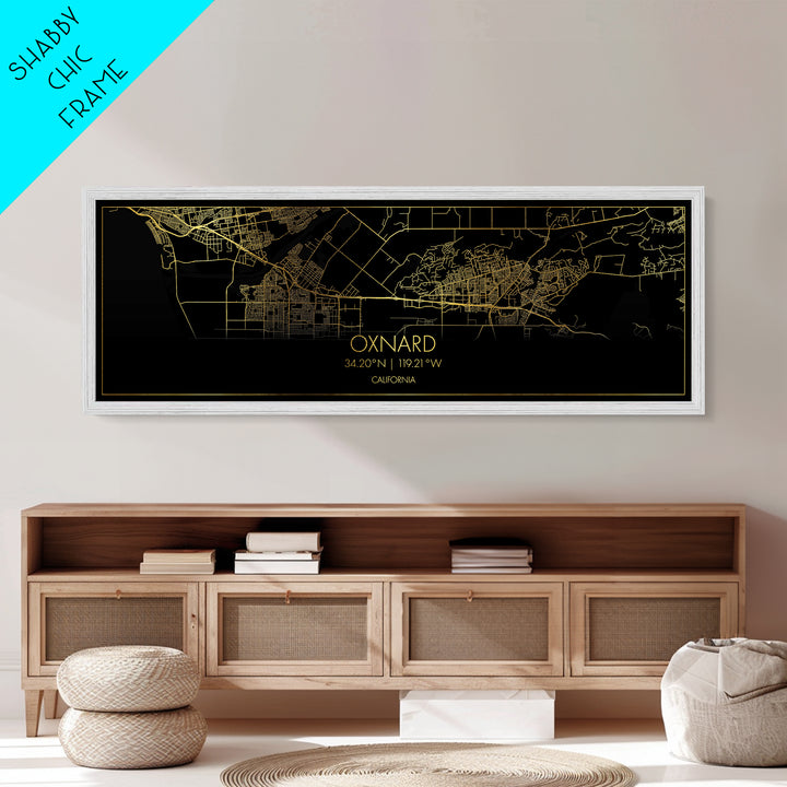 Oxnard California City Poster, Panoramic street map, black and gold, Metallic Gold Art, Metal Art, wood framed map, Housewarming Gift