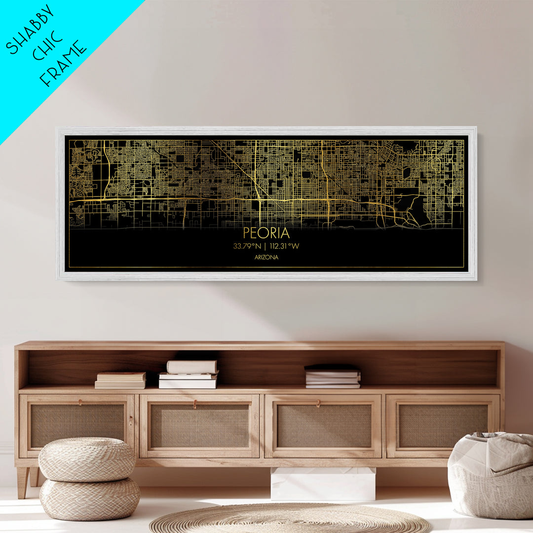 Peoria Arizona City street map, Panoramic art, black and gold, Metallic Gold Print, Metal Art, real wood frames, Minimalist Wall Art, Wall Art