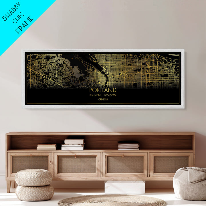 Portland Oregon City Poster, Panoramic street map, black and gold, Metallic Gold Art, Metal Art, wood framed map, Minimalist Wall Art