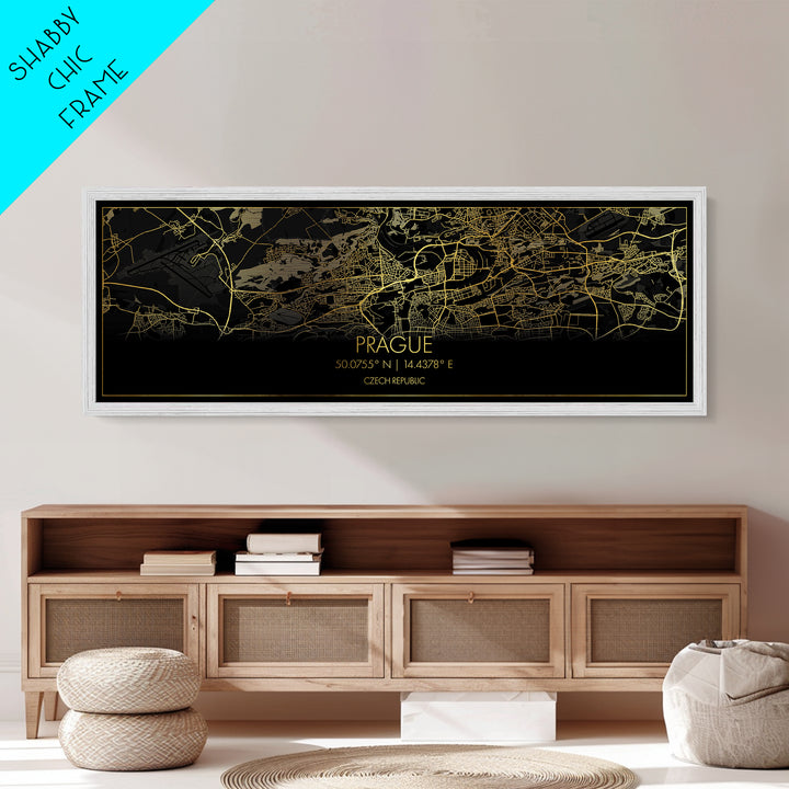 Prague Czech Republic City Poster, Panoramic street map, black and gold, Metallic Gold Art, Metal Art, wood framed map, Street Map Art