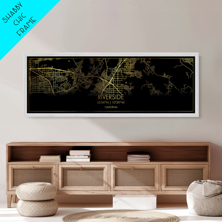 Riverside California City Poster, Panoramic street map, black and gold, Metallic Gold Art, Metal Art, wood framed map, City Map Print Poster