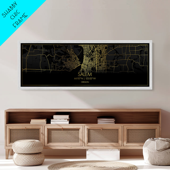 Salem Oregon City Poster, Panoramic street map, black and gold, Metallic Gold Art, Metal Art, wood framed map, City Map Print Poster