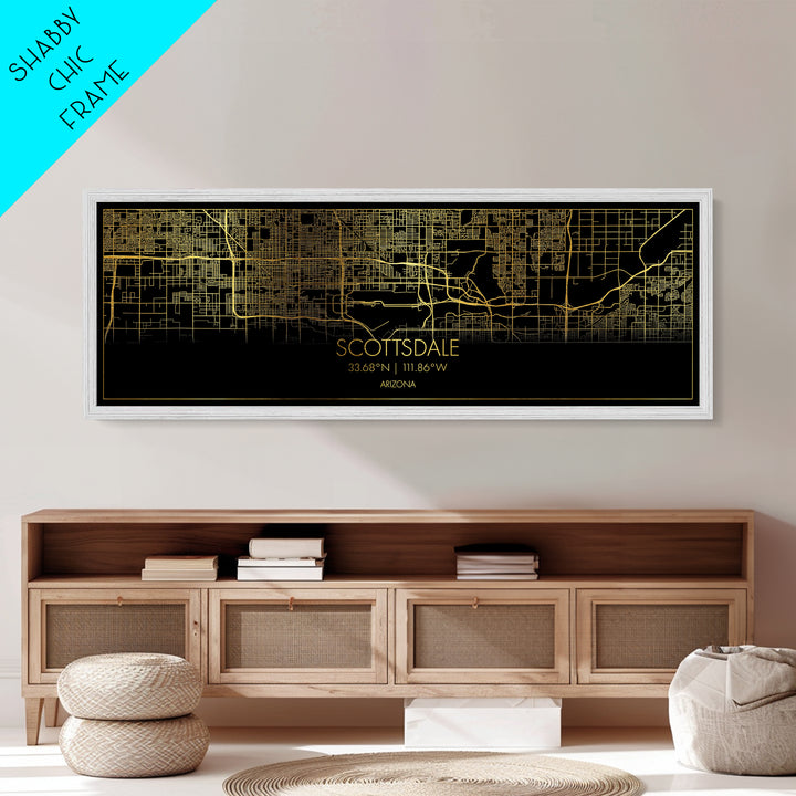Scottsdale Arizona City Poster, Panoramic street map, black and gold, Metallic Gold Art, Metal Art, wood framed map, Map Print Poster