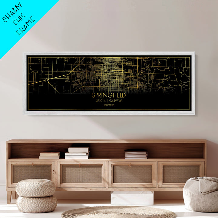Springfield Missouri City Poster, Panoramic street map, black and gold, Metallic Gold Art, Metal Art, wood framed map, Minimalist Wall Art