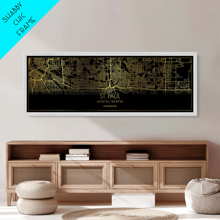 St. Paul Minnesota City Poster, Panoramic street map, black and gold, Metallic Gold Art, Metal Art, wood framed map, Office Decor, Wall Art
