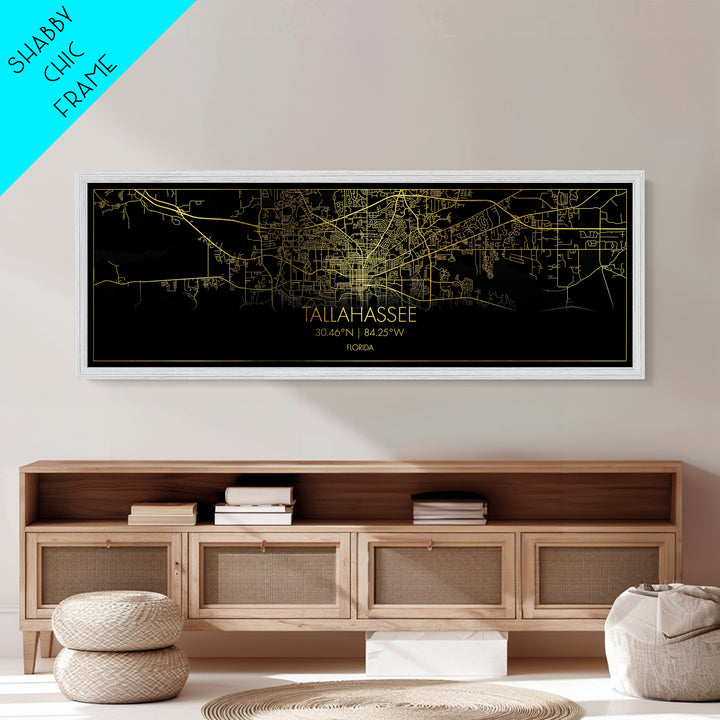 Tallahassee Florida City Poster, Panoramic street map, black and gold, Metallic Gold Art, Metal Art, wood framed map, Housewarming Gift