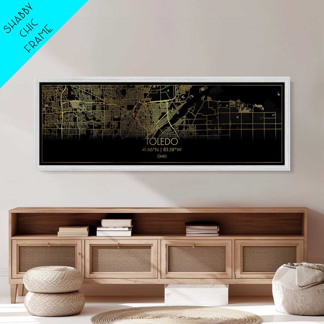 Toledo Ohio City Poster, Panoramic street map, black and gold, Metallic Gold Art, Metal Art, wood framed map, Modern Wall Art