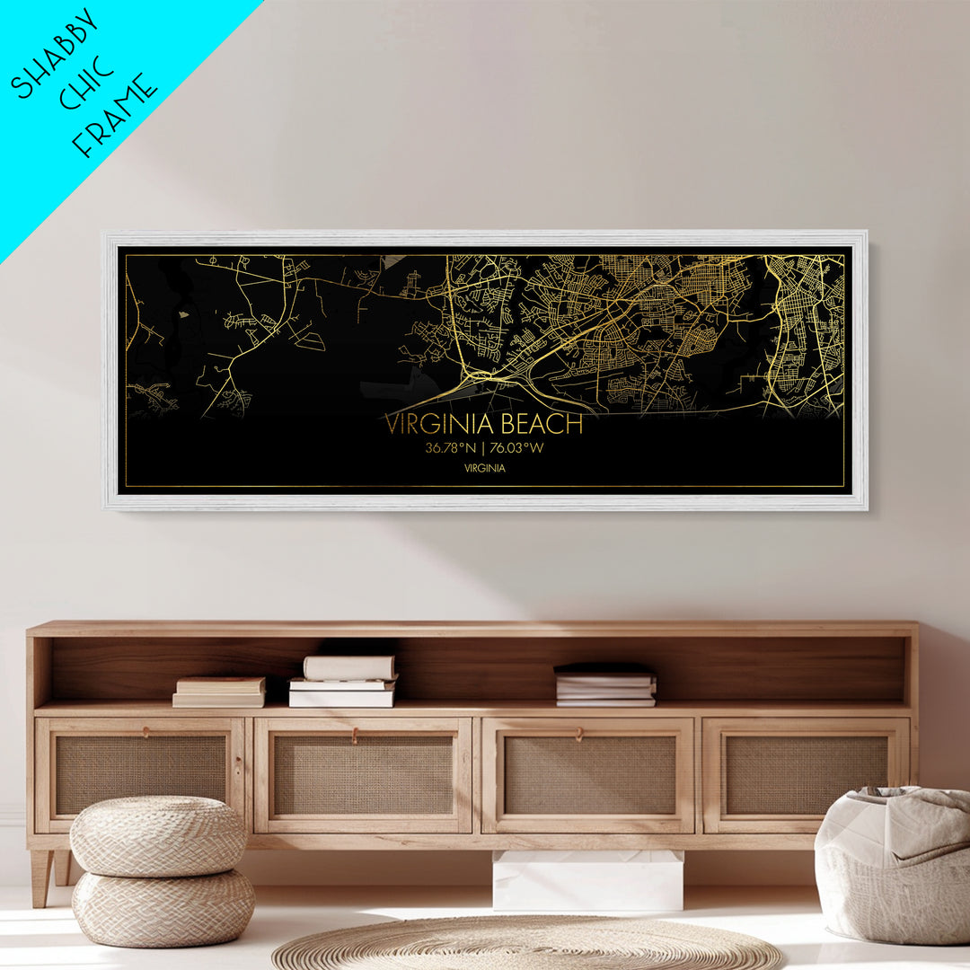 Virginia Beach Virginia City Poster, Panoramic street map, black and gold, Metallic Gold Art, Metal Art, wood framed map, Best Friend Gifts