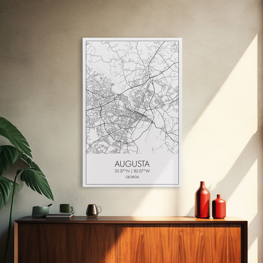 Augusta Street Map, Georgia Map, City Map Art, Dorm Wall Art, Adventure Wall Art, Minimalist Art, Wall Art, Canvas Print, Canvas Wall Art