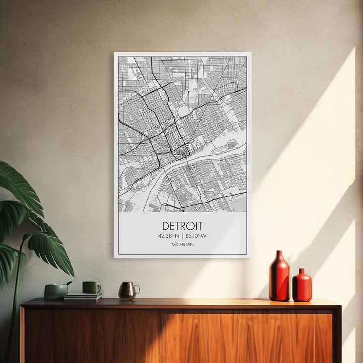 Detroit Street Map, Michigan Map, City Map Art, Minimalist Art, Wall Art, Canvas Print, Wall Art Bedroom, Travel Prints, Gift For Couple