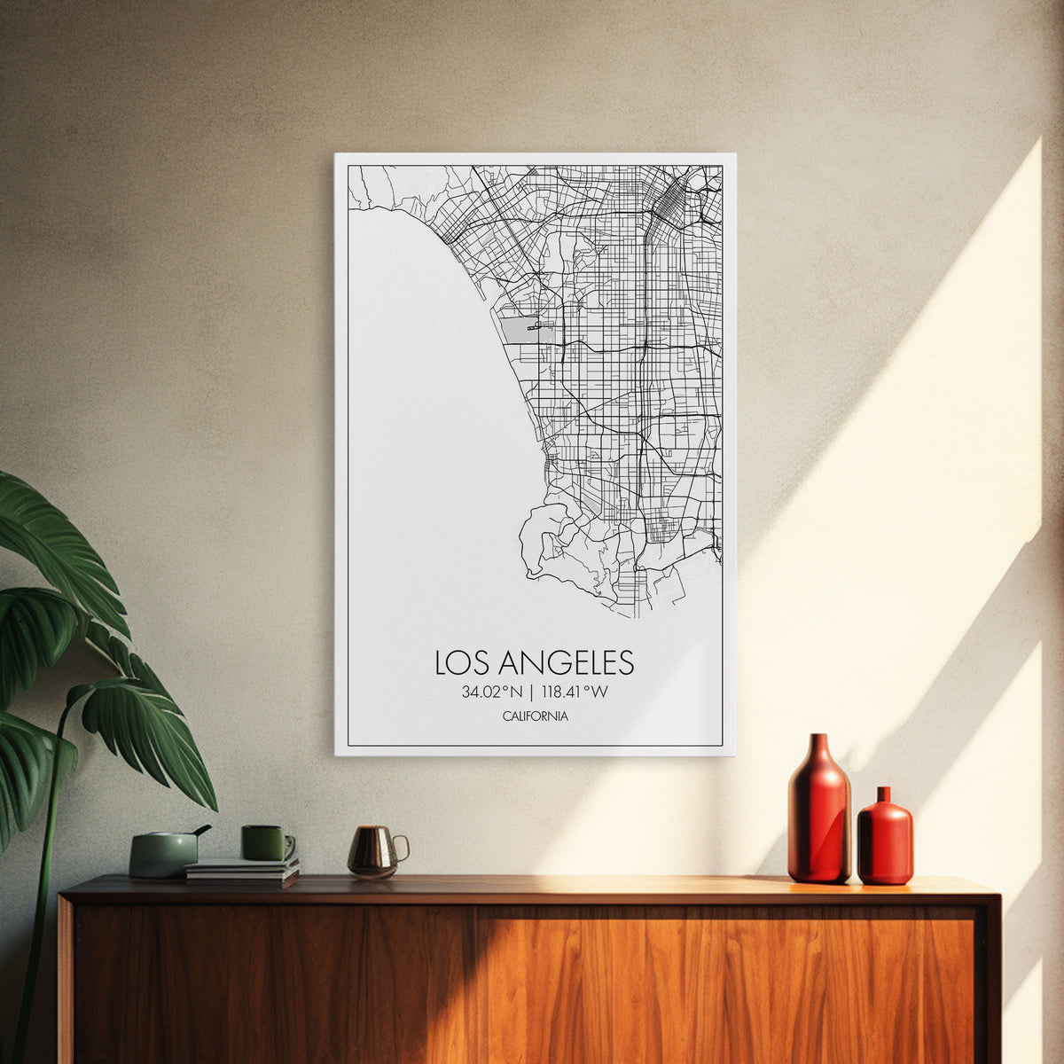 Los Angeles Street Map, California Map, City Map Art, Modern Art, Wall Art, Canvas Print, Travel Wall Print, Wedding Gift, Bedroom Décor